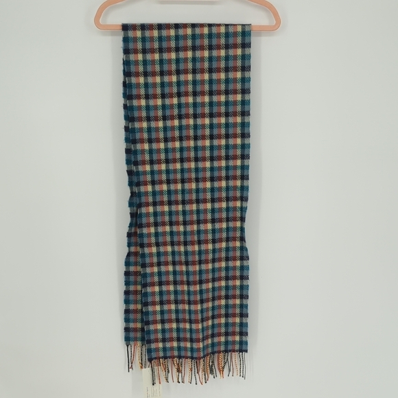 00879 Softer Than Cashmere Plaid Rectangle Scarf Blue Pink preppy fringe fall - Picture 1 of 3